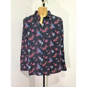 Express Black Floral Button Shirt Slim 17 17 1/2 Mens Sz XL Office Career Dapper